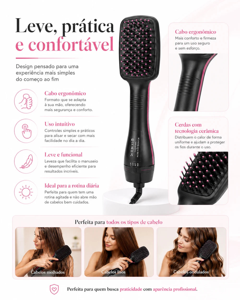 Escova secadora ONA® Profissional 3 em 1