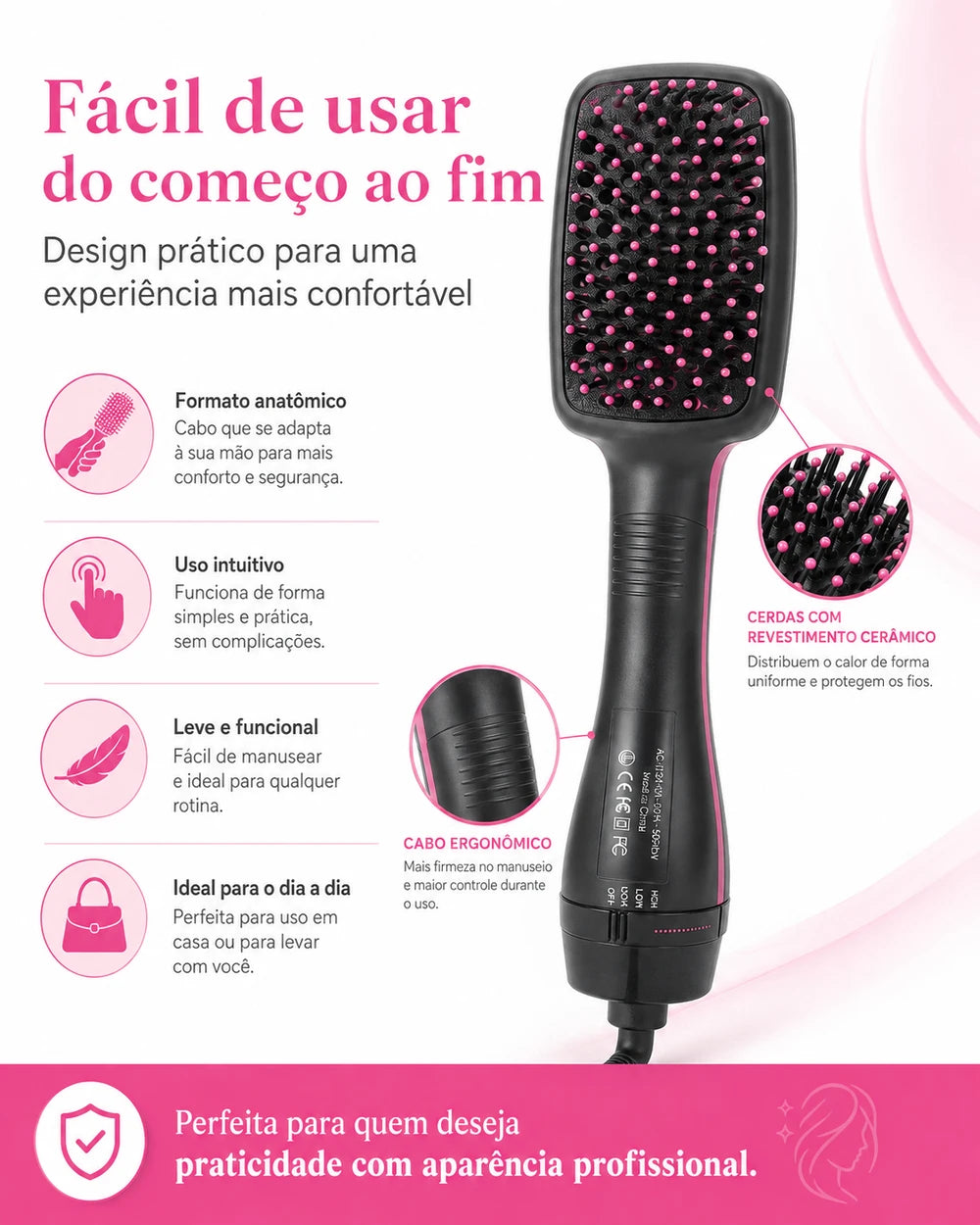 Escova secadora ONA® Profissional 3 em 1